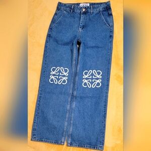 Loewe Blue Wide Leg Jeans with White Accents